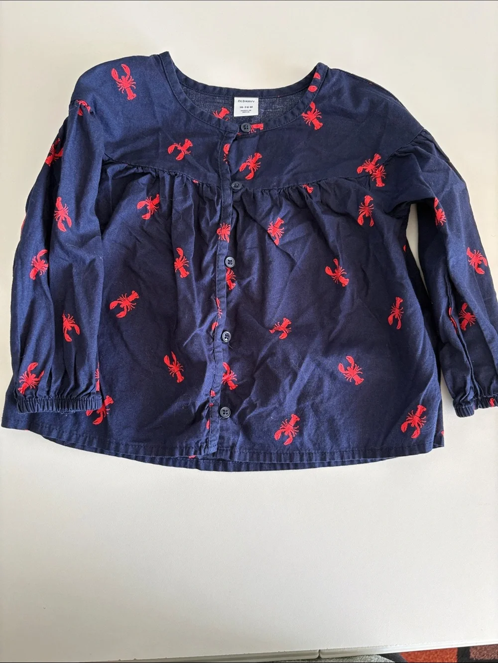 Old Navy Navy and Red Lobster Button-Front Top